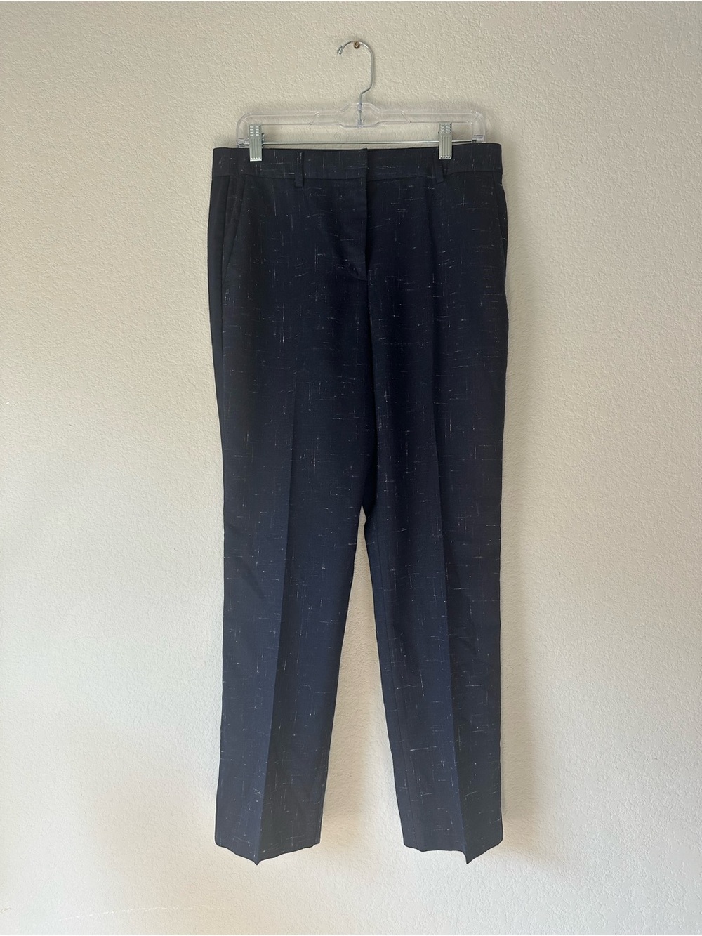 Rebecca Taylor Tailored Navy Slub Virgin Wool + Silk Trousers Pants Size 8